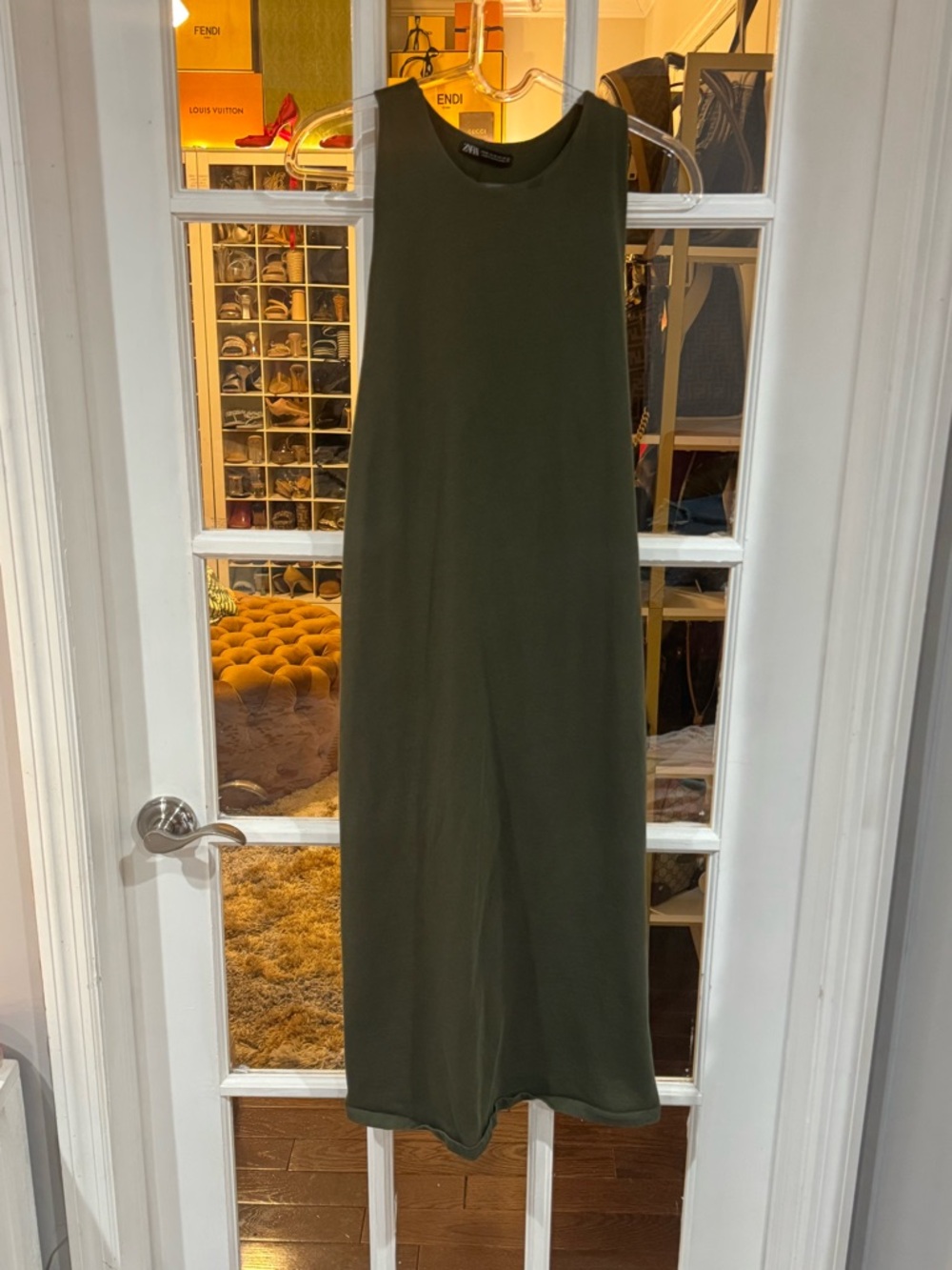 🫒 Zara Olive‎ Green Sleeveless Maxi Dress with Twisted Knot Back🫒 - Picture 3 of 5